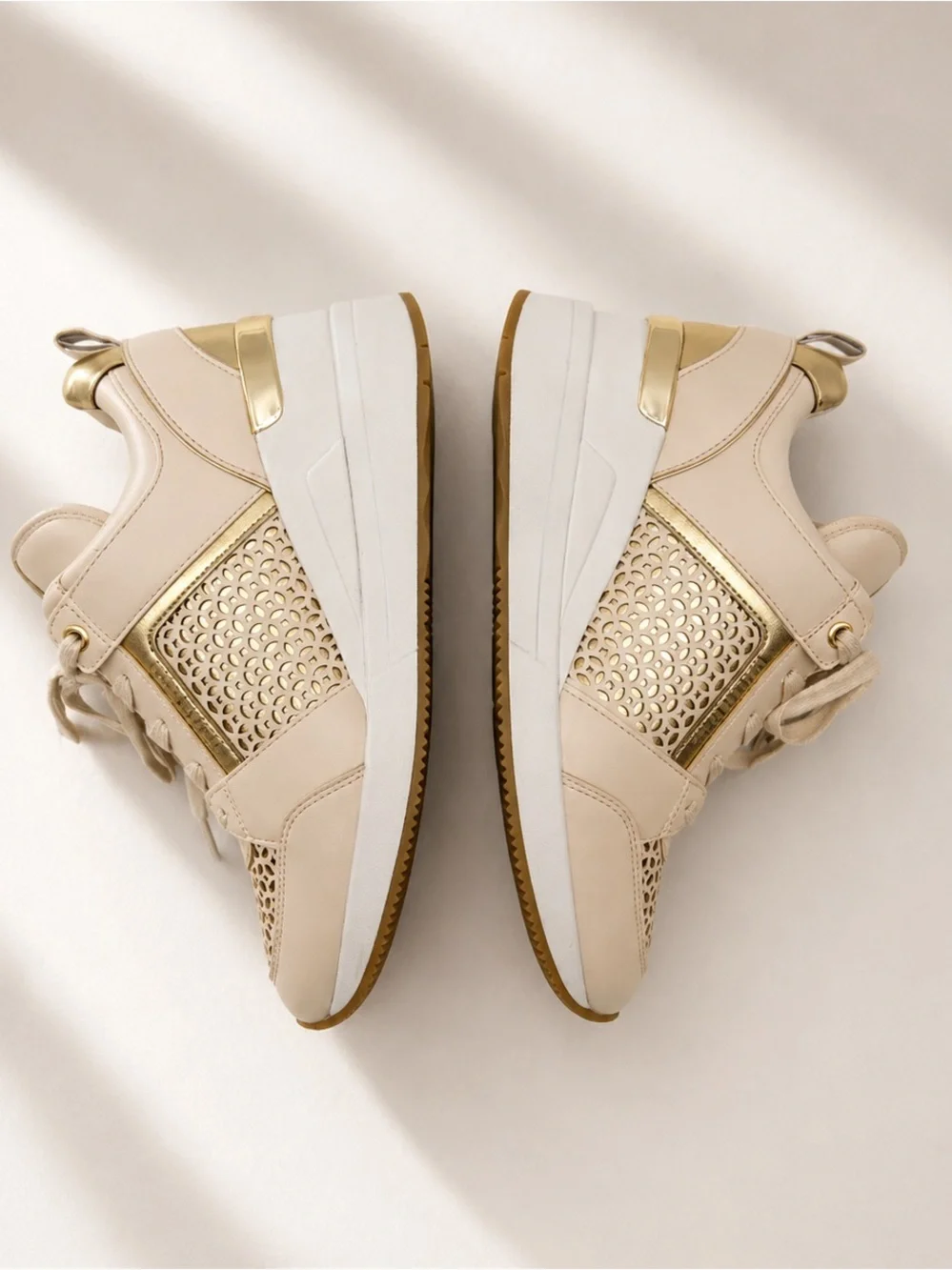 Michael Kors • Georgie Perforated Trainer - Blush Beige, Gold, White -Size 8-1/2
